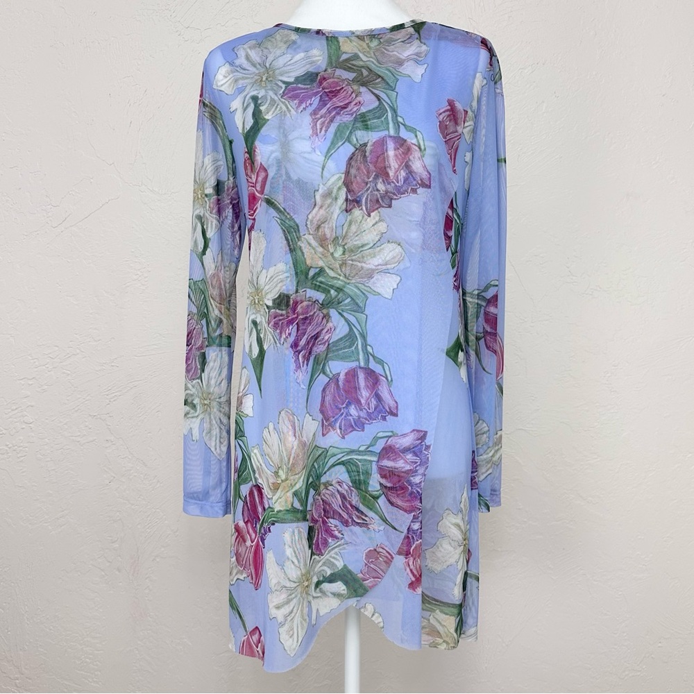 Ala Von Auersperg Diane Sheer Mesh Top in Blue Floral Print Size S